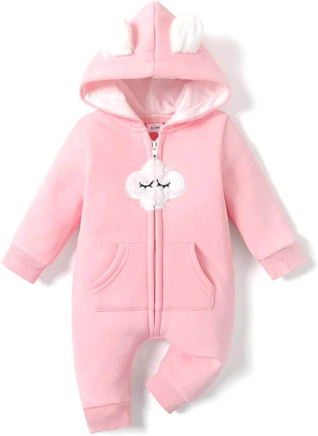 koramesis Adorable Baby Girl Romper Fall Warm Cartoon Bodysuit Clothes Long Sleeve Cartoon Hooded Fleece Romper Jumpsuit - Image 1